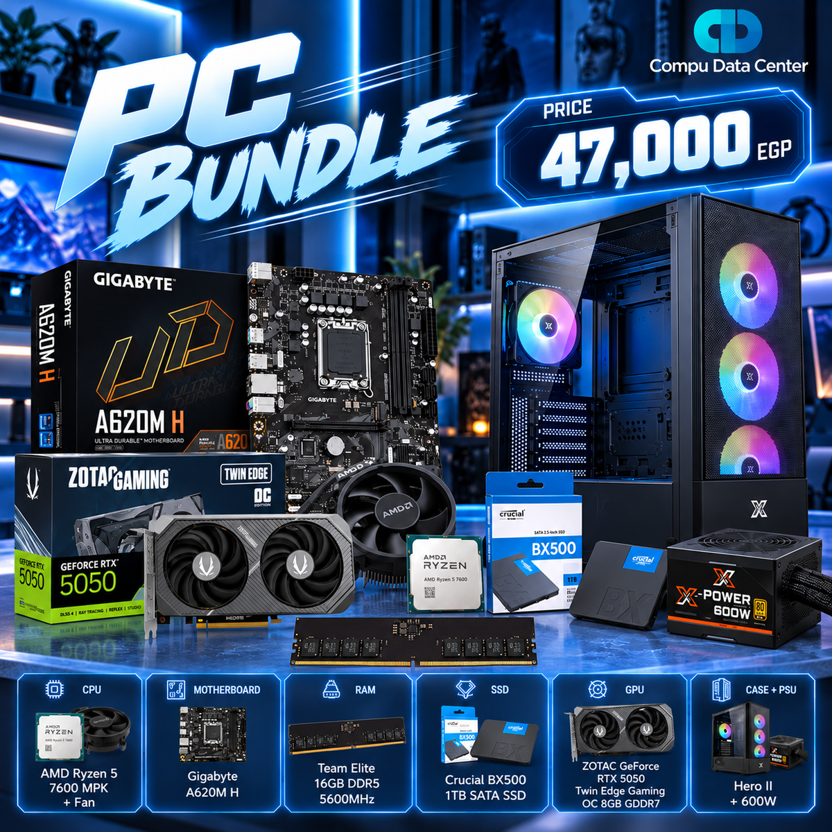 AMD Ryzen 5 7600 RTX 5050 gaming PC bundle