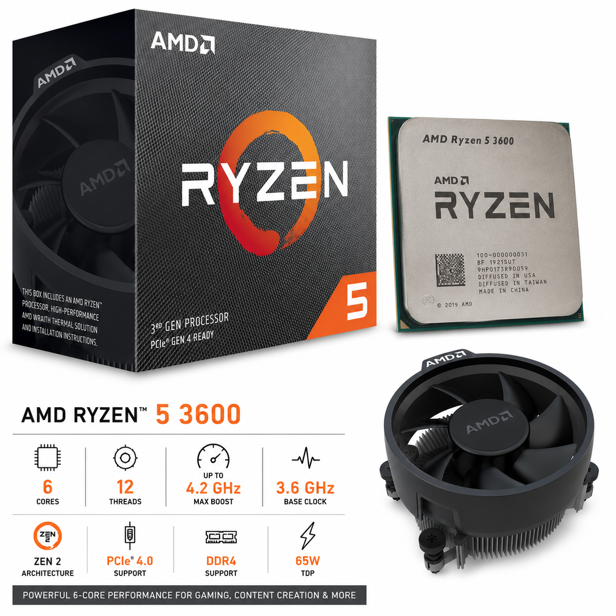 AMD Ryzen 5 3600 Desktop Processor | 6 Cores, 12 Threads, Up to 4.2GHz