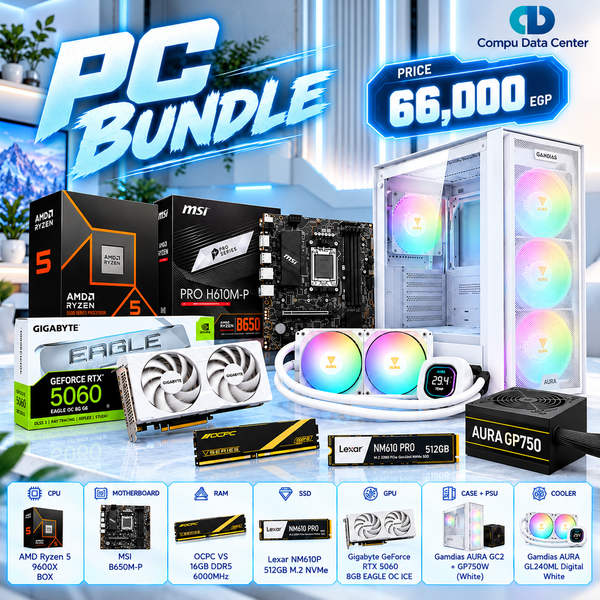 AMD Ryzen 5 9600X + RTX 5060 EAGLE OC ICE Gaming PC Bundle | 16GB DDR5, 500GB SSD