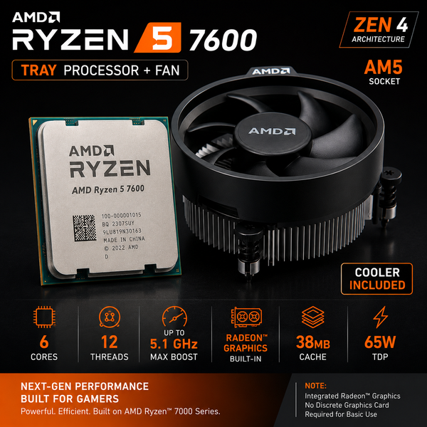 AMD Ryzen 5 7600 Tray Processor + Fan | 6 Cores, 12 Threads, Up to 5.1GHz