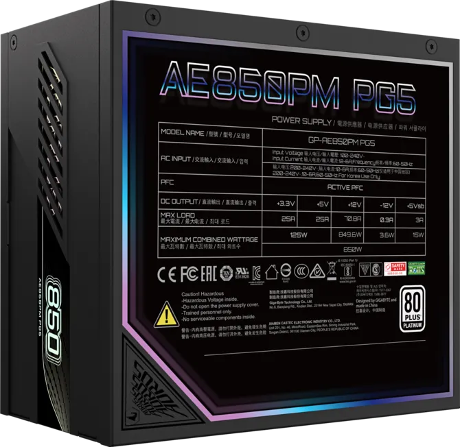 Gigabyte AORUS Elite P850W 850W 80 PLUS Platinum Fully Modular Power Supply