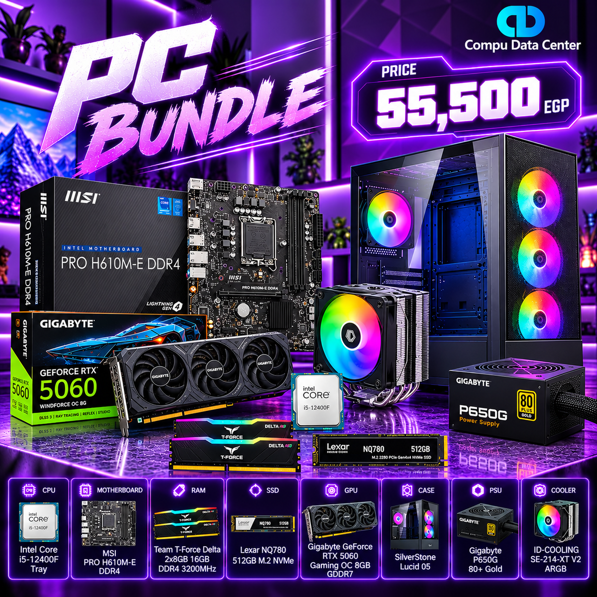 Intel Core i5-12400F + RTX 5060 GAMING OC Gaming PC Bundle | 16GB DDR4, 512GB SSD