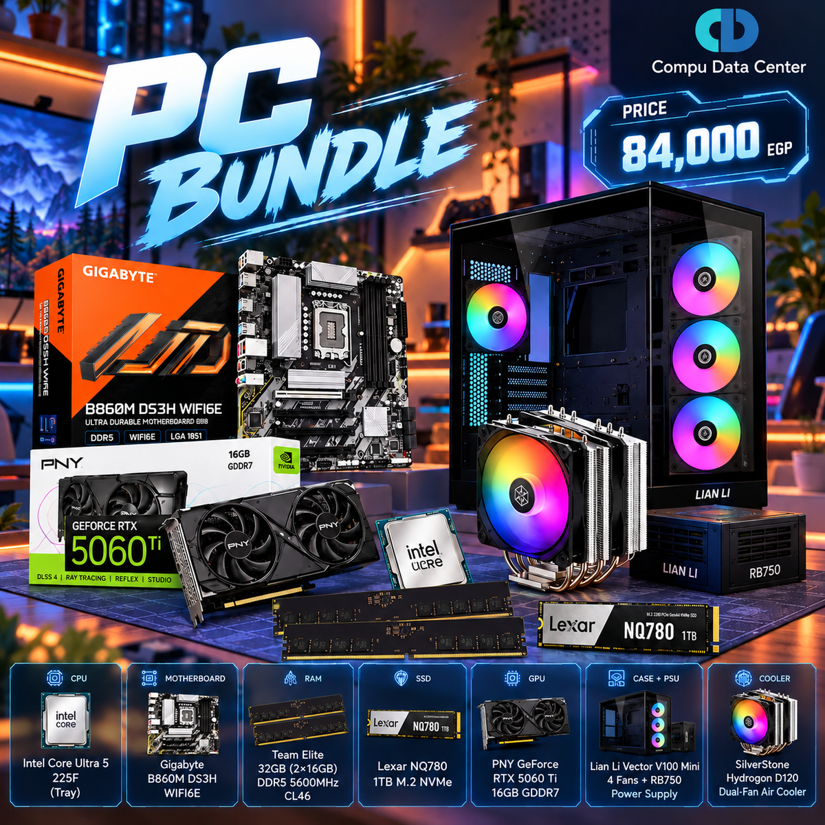 Intel Core Ultra 5 225F RTX 5060 Ti gaming PC bundle