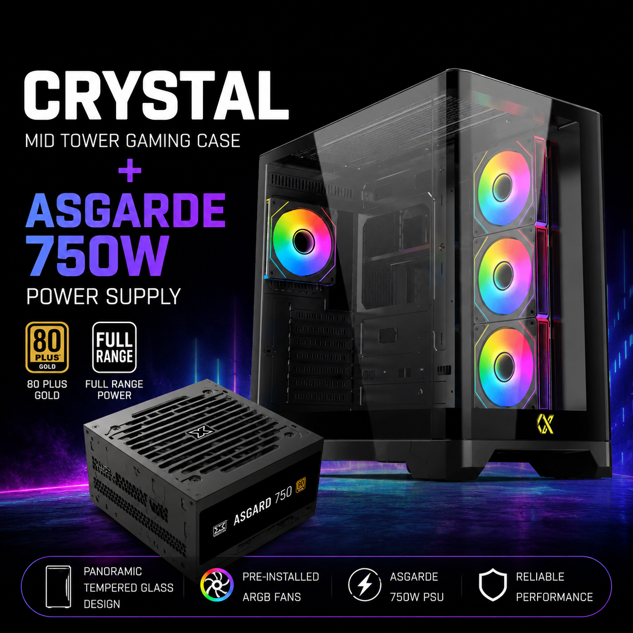Xigmatek Crystal Mid Tower Gaming Case with Asgarde 750W Power Supply