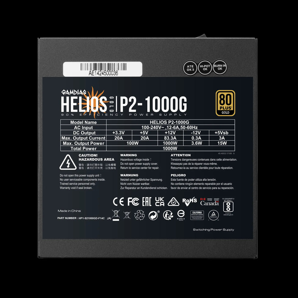 GAMDIAS HELIOS P2-1000G 1000W 80 PLUS Gold Fully Modular Power Supply