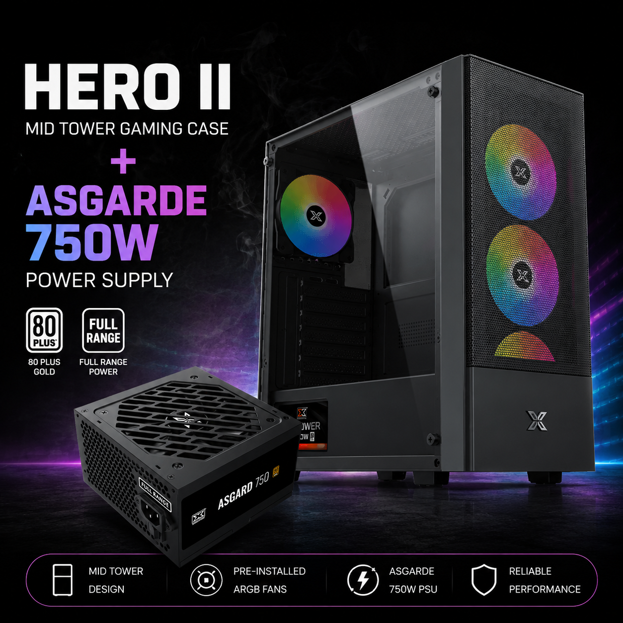 Xigmatek Hero II Mid Tower Gaming Case with Asgarde 750W Power Supply