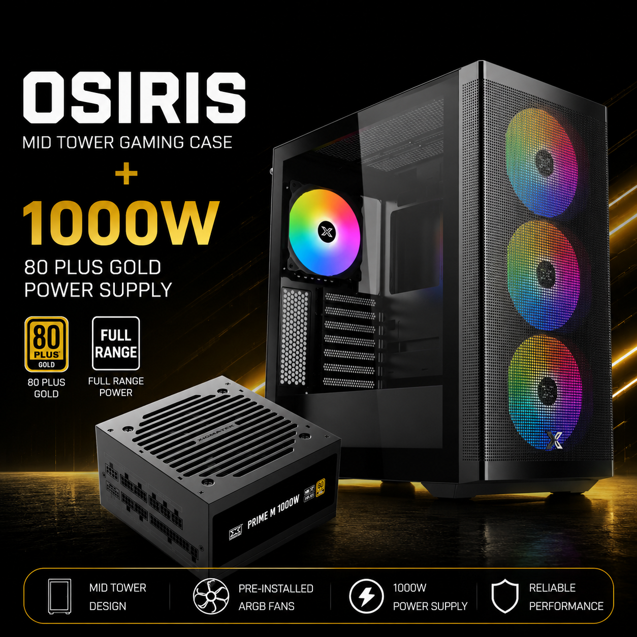 Xigmatek Osiris Mid Tower Gaming Case with 1000W 80 Plus Gold Power Supply