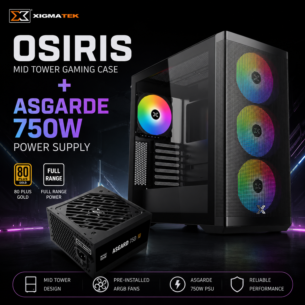 Xigmatek Osiris Mid Tower Gaming Case with Asgarde 750W Power Supply
