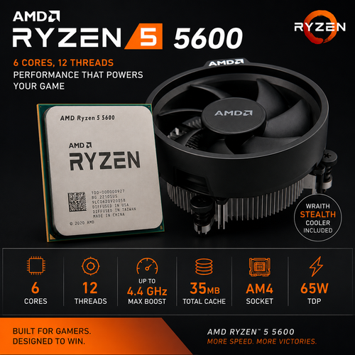 AMD Ryzen 5 5600 Desktop Processor | 6 Cores, 12 Threads, Up to 4.4GHz