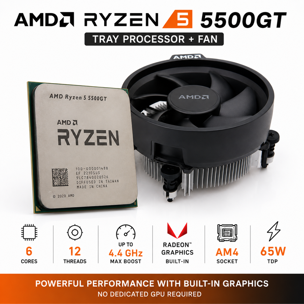 AMD Ryzen 5 5500GT Tray Processor + Fan | 6 Cores, 12 Threads, Radeon Graphics, Up to 4.4GHz