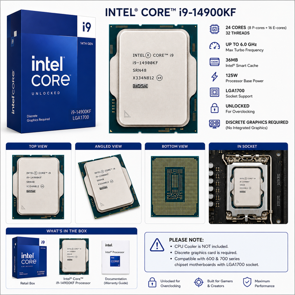 Intel Core i9-14900KF Retail Box Desktop Processor | 24 Cores, 32 Threads, Up to 6.0GHz
