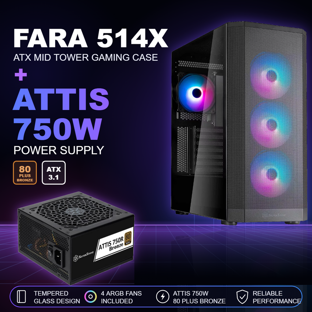 SilverStone FARA 514X mid tower gaming case with ATTIS 750W power supply