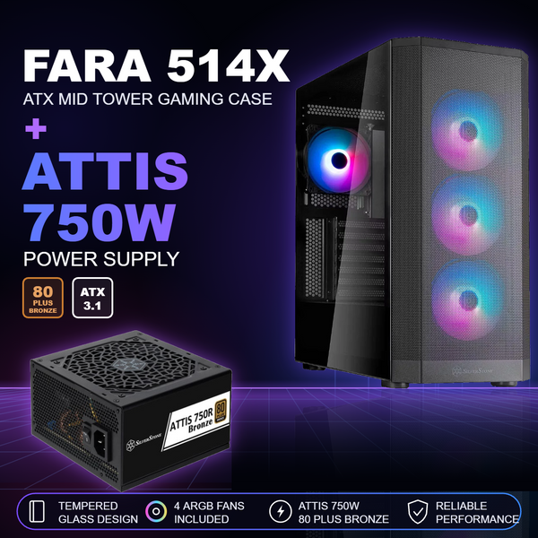 SilverStone FARA 514X mid tower gaming case with ATTIS 750W power supply