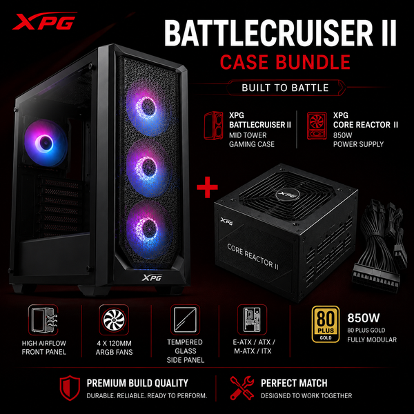 XPG BATTLECRUISER II Mid Tower Gaming Case with Core Reactor II 850W Power Supply